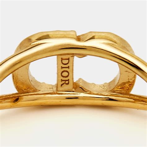 DIOR Clair D Lune CD Crystal Gold Tone Ring Size 53